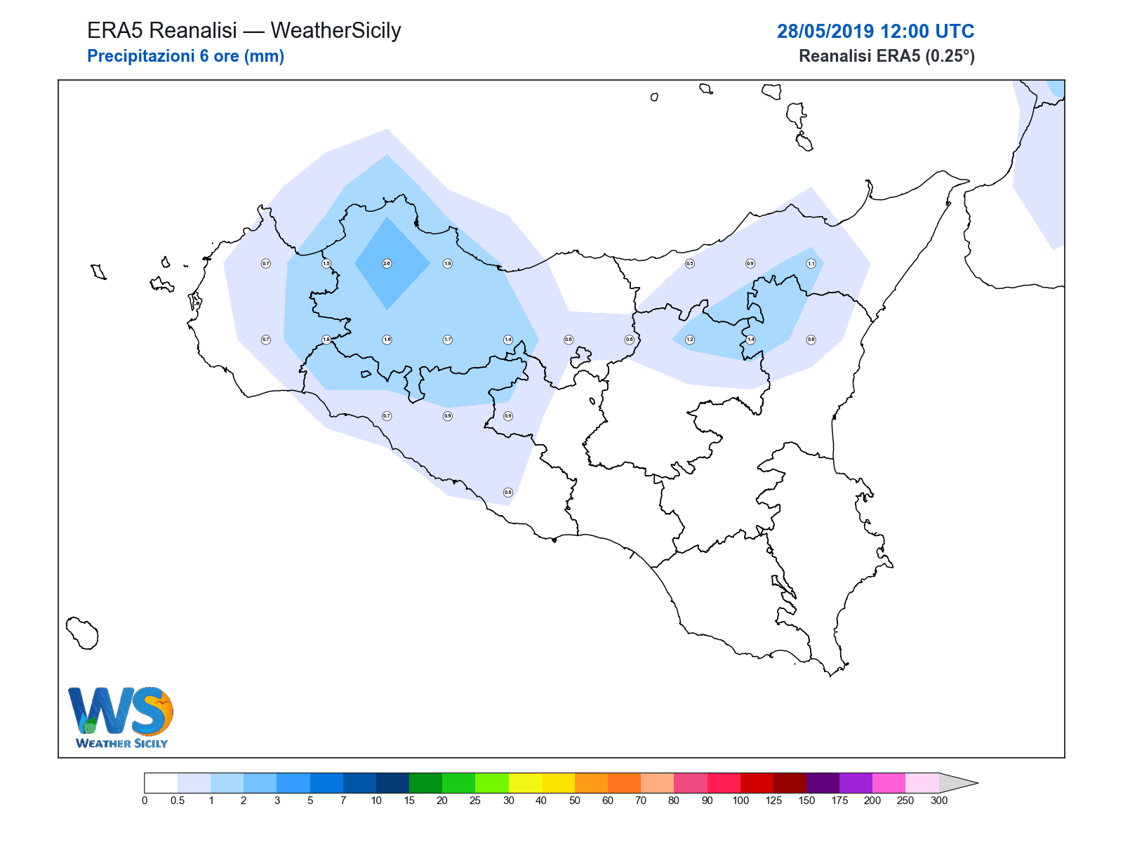 Precipitazioni (6 ore) · 2019052812