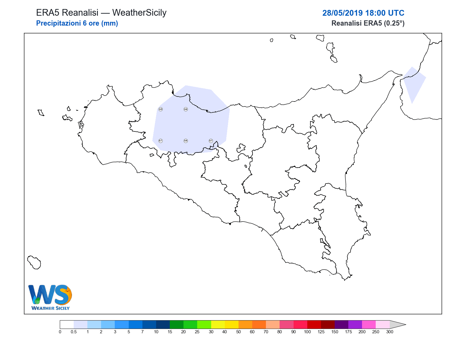 Precipitazioni (6 ore) · 2019052818