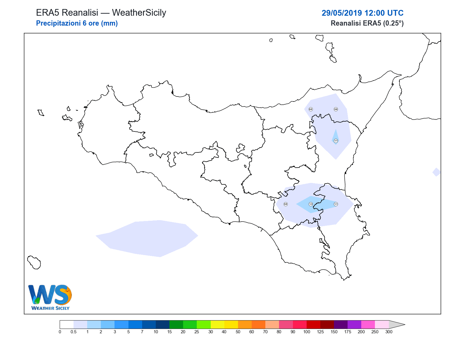 Precipitazioni (6 ore) · 2019052912