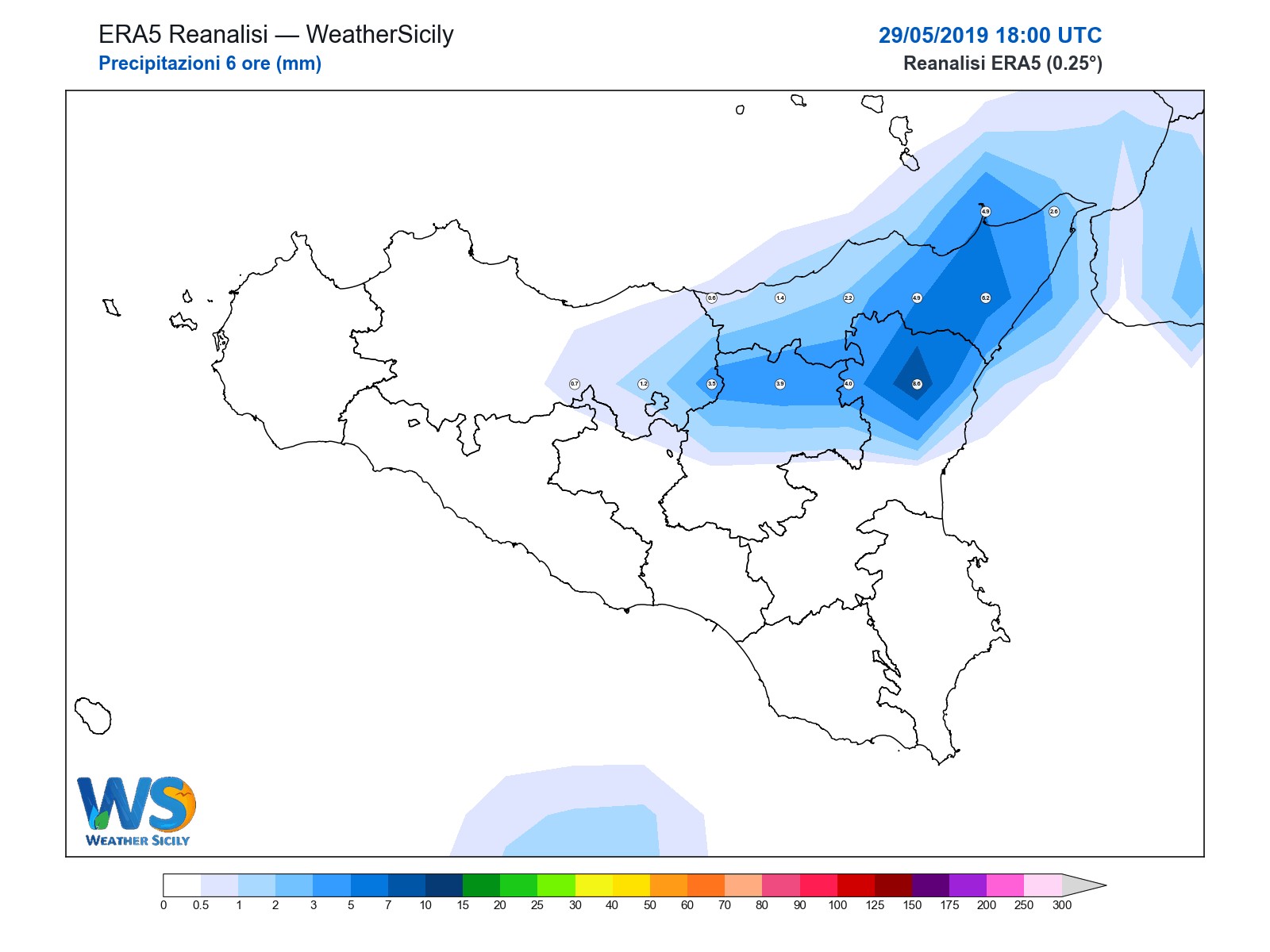 Precipitazioni (6 ore) · 2019052918