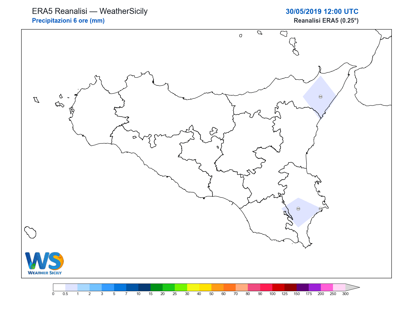 Precipitazioni (6 ore) · 2019053012