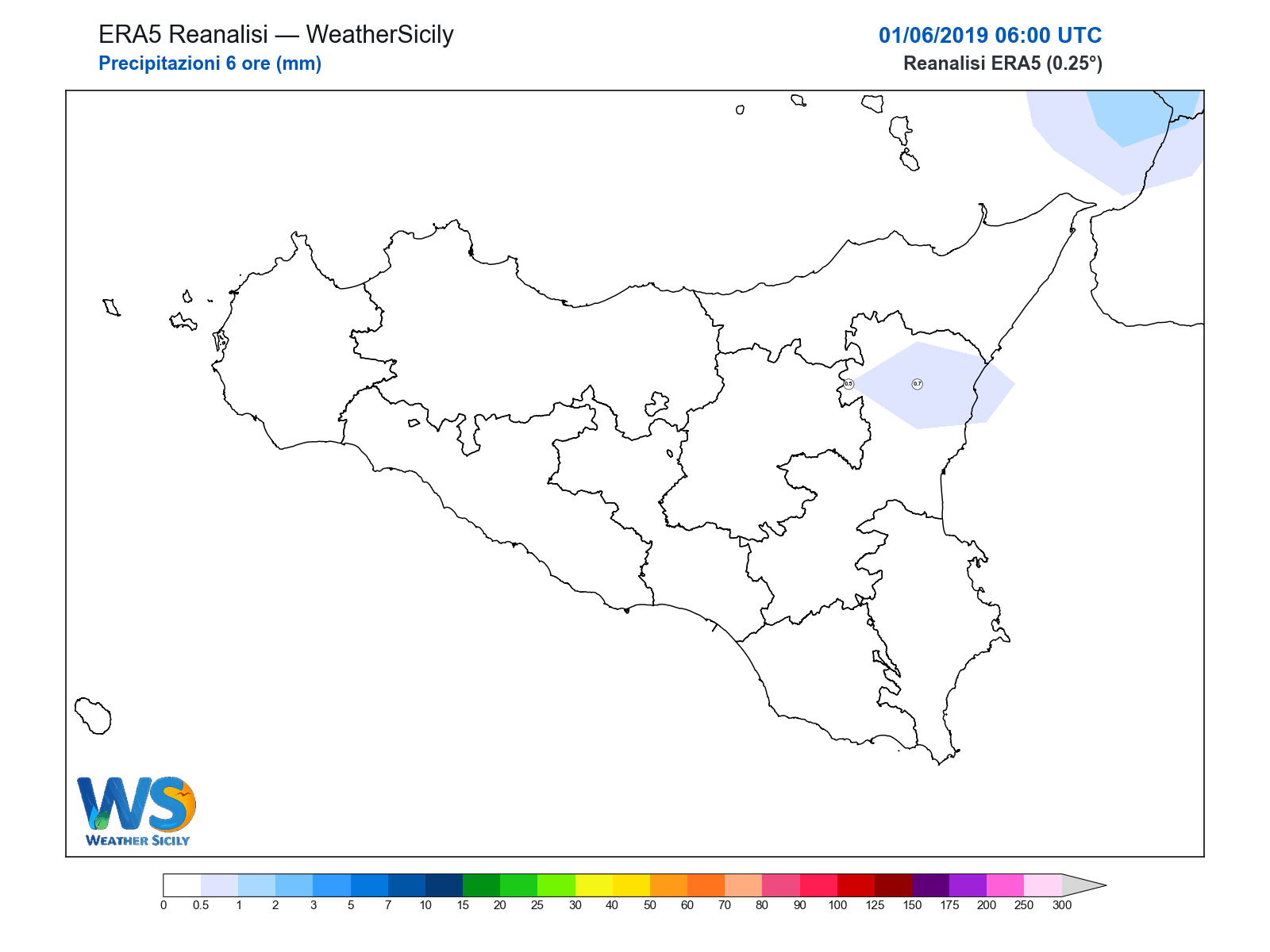 Precipitazioni (6 ore) · 2019060106