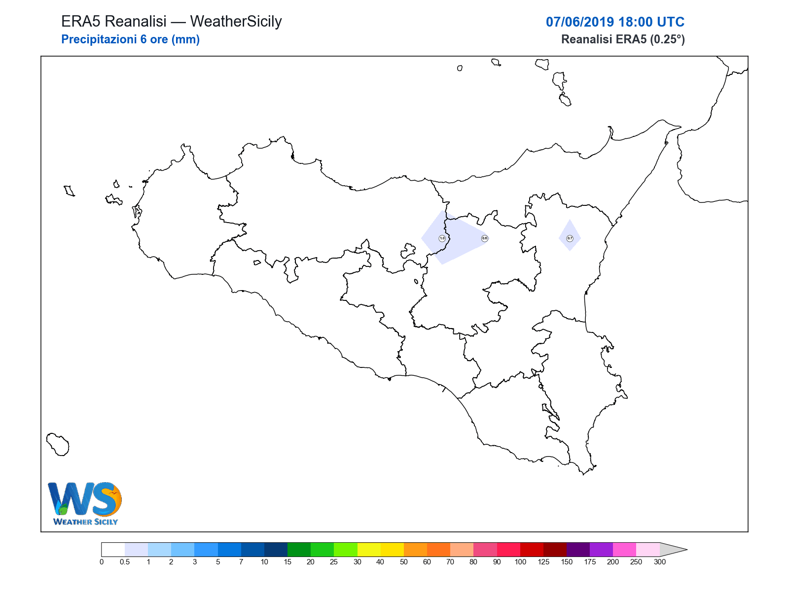 Precipitazioni (6 ore) · 2019060718