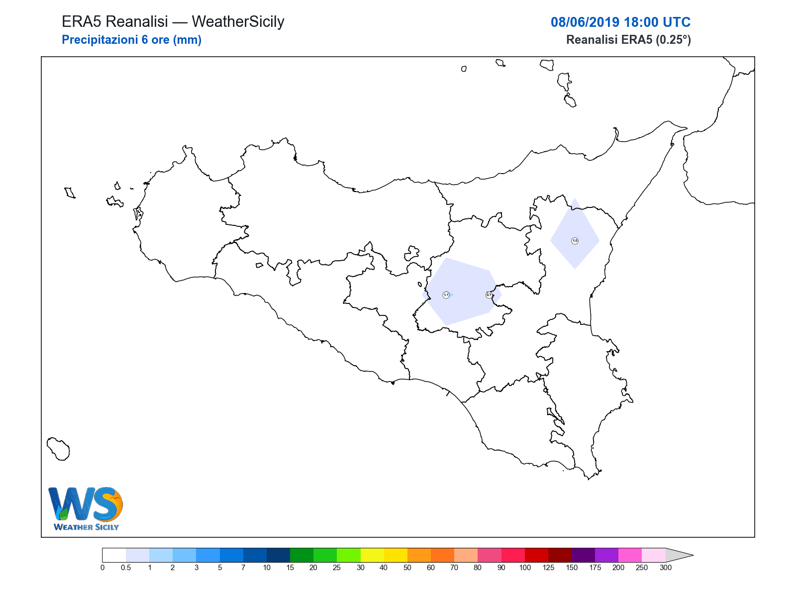 Precipitazioni (6 ore) · 2019060818