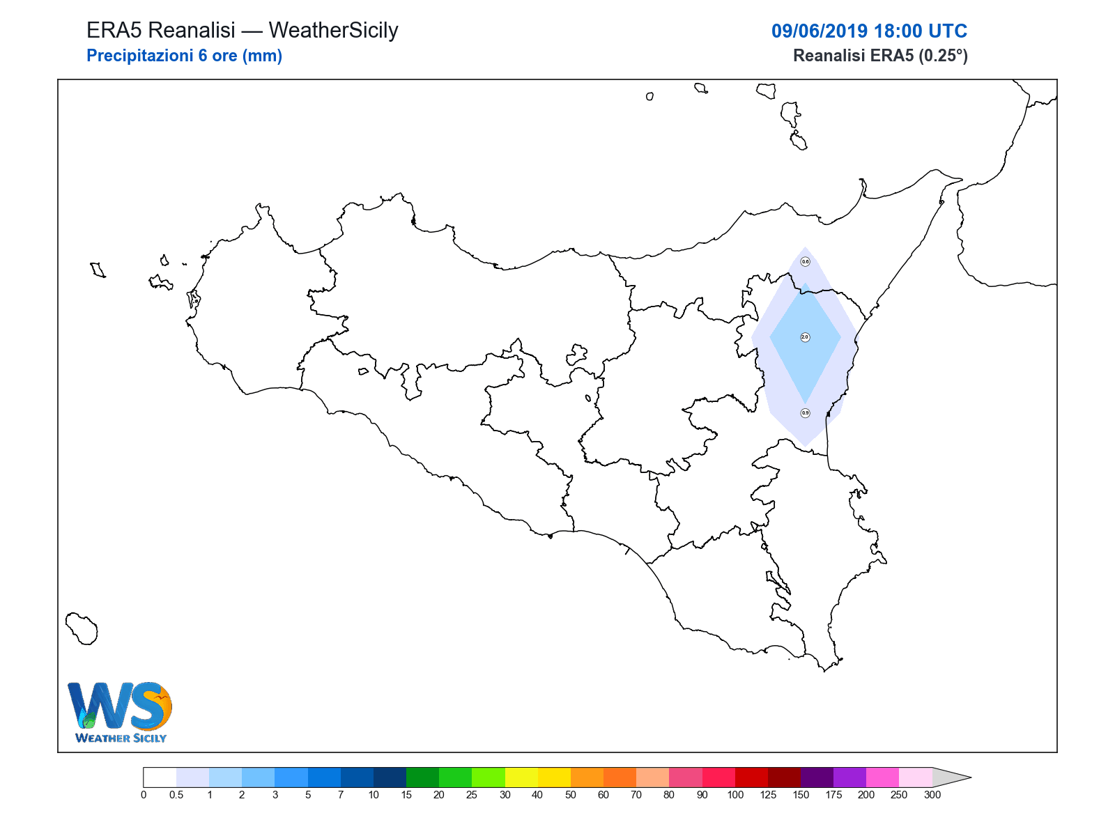 Precipitazioni (6 ore) · 2019060918