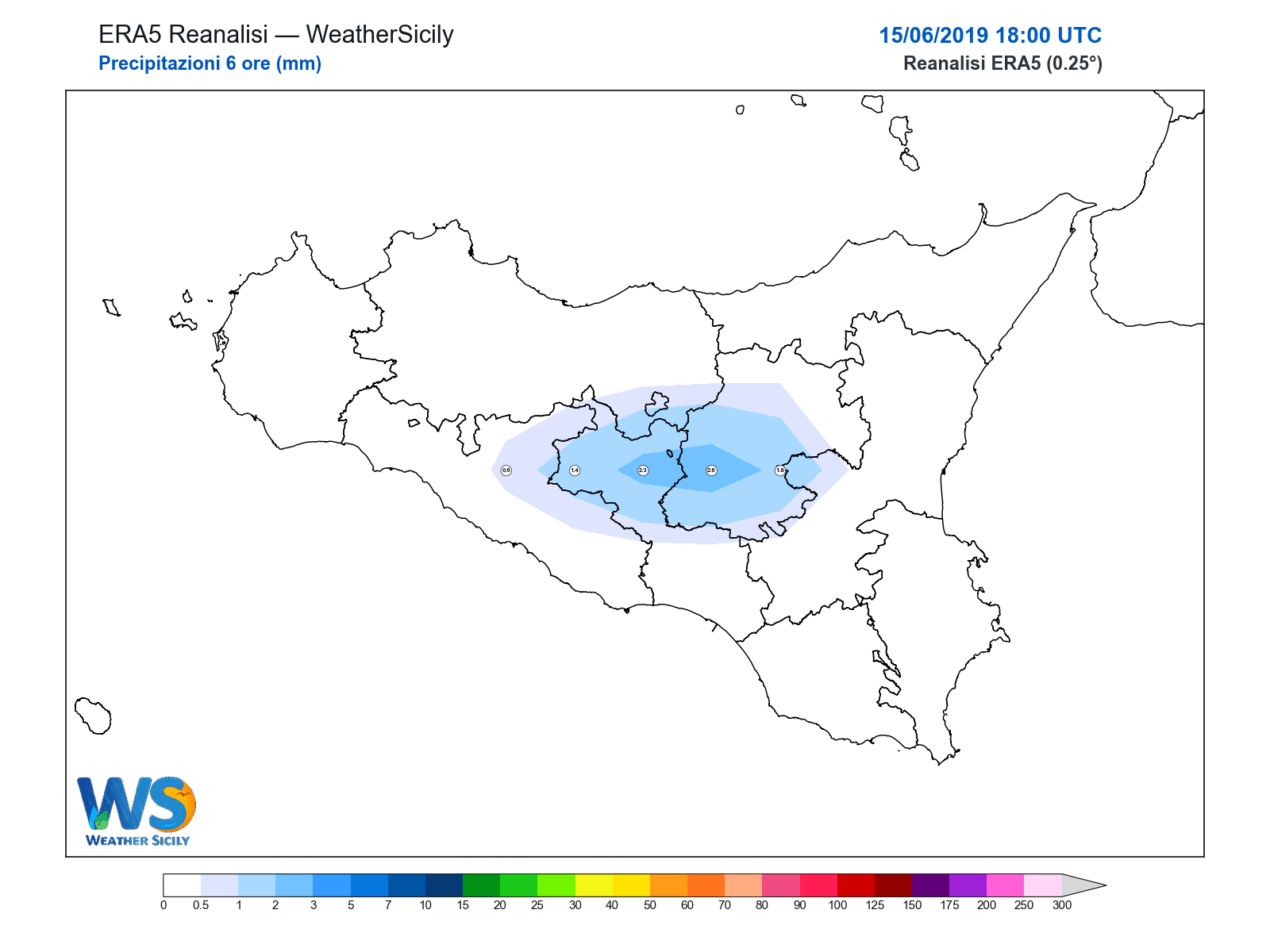 Precipitazioni (6 ore) · 2019061518