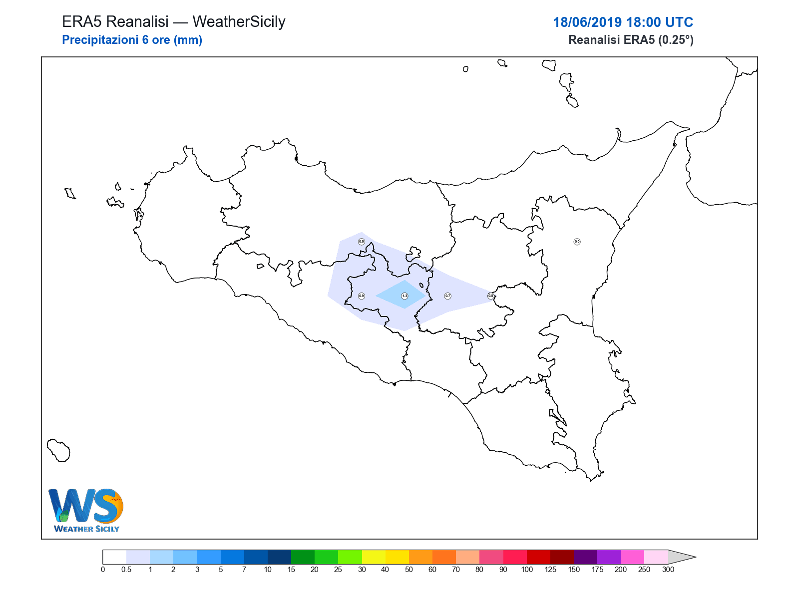 Precipitazioni (6 ore) · 2019061818