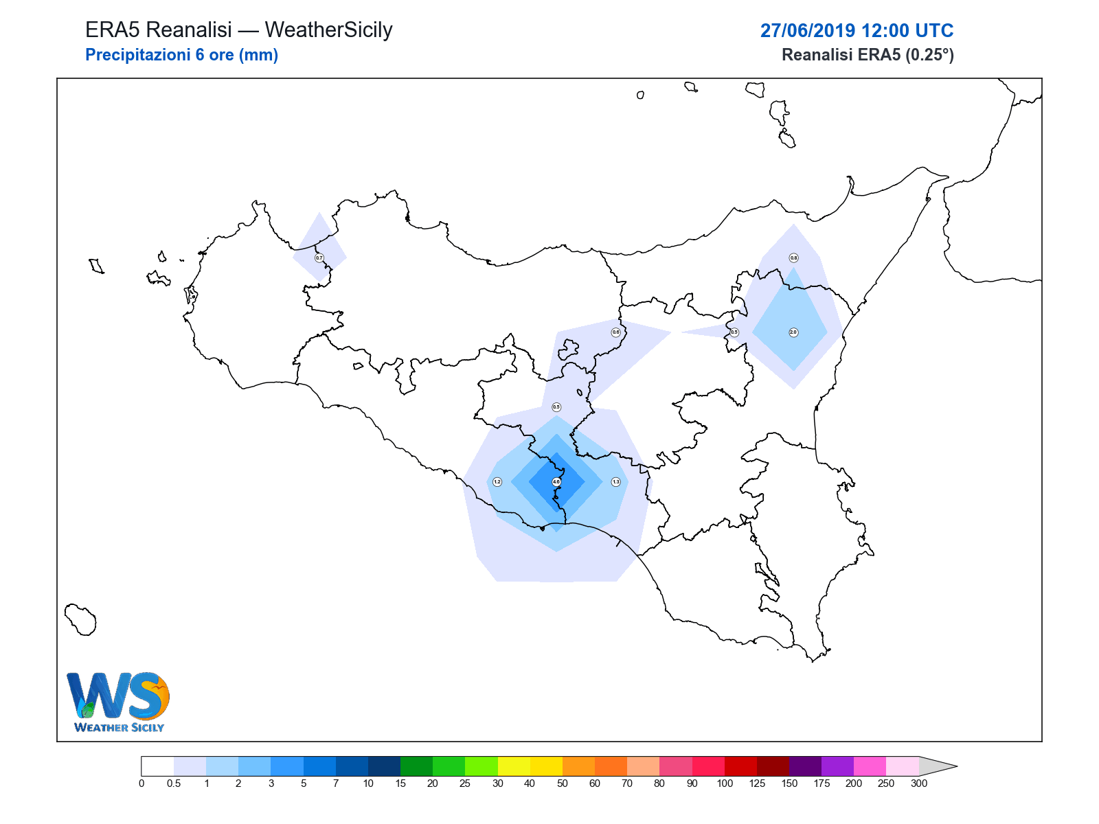 Precipitazioni (6 ore) · 2019062712