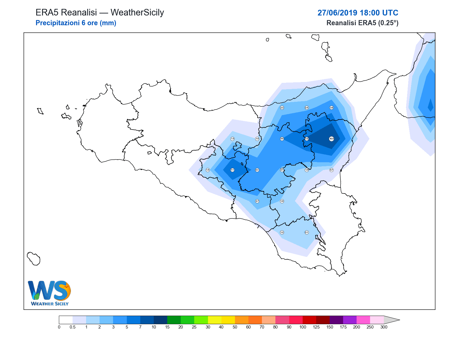 Precipitazioni (6 ore) · 2019062718