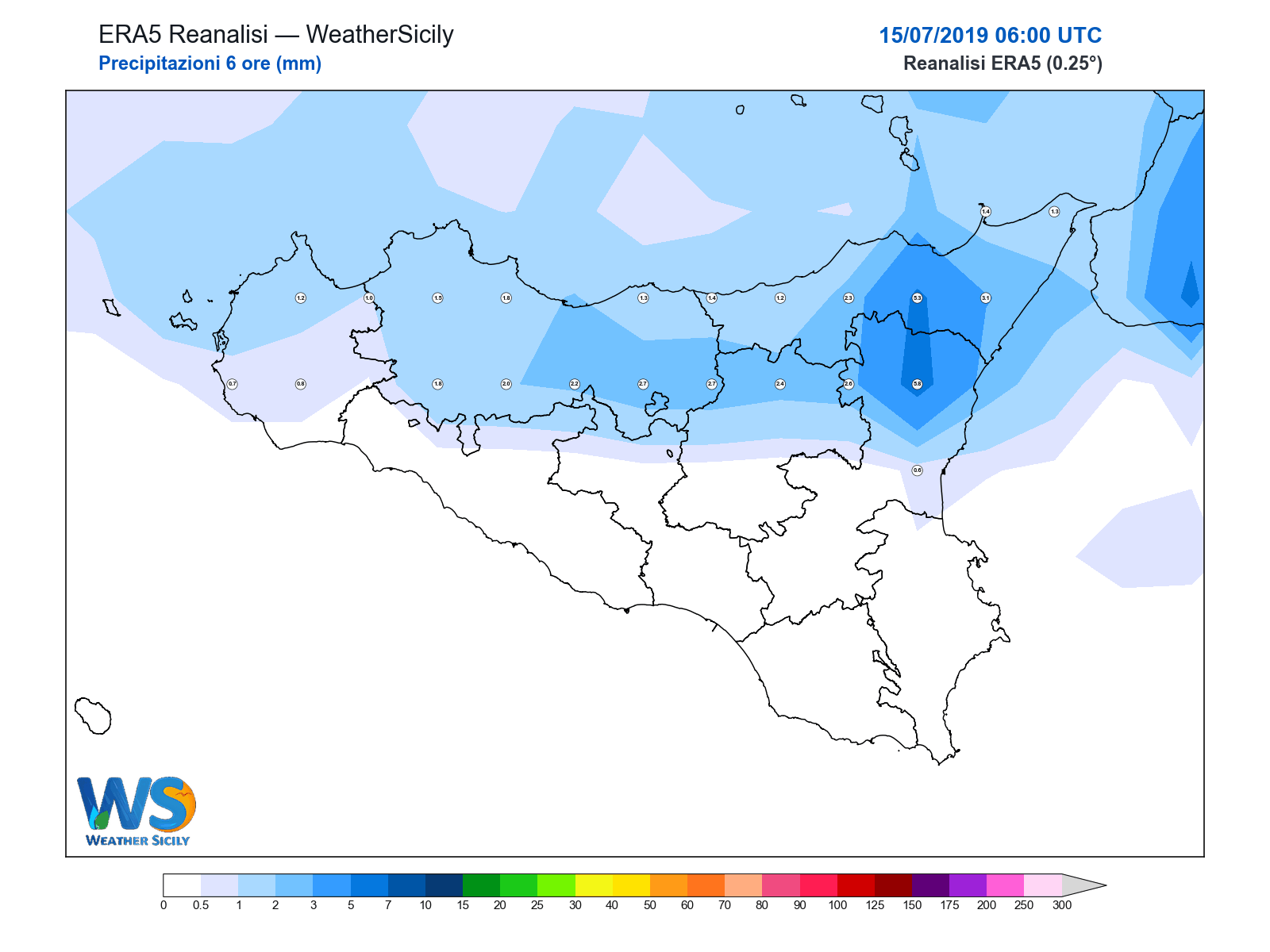 Precipitazioni (6 ore) · 2019071506