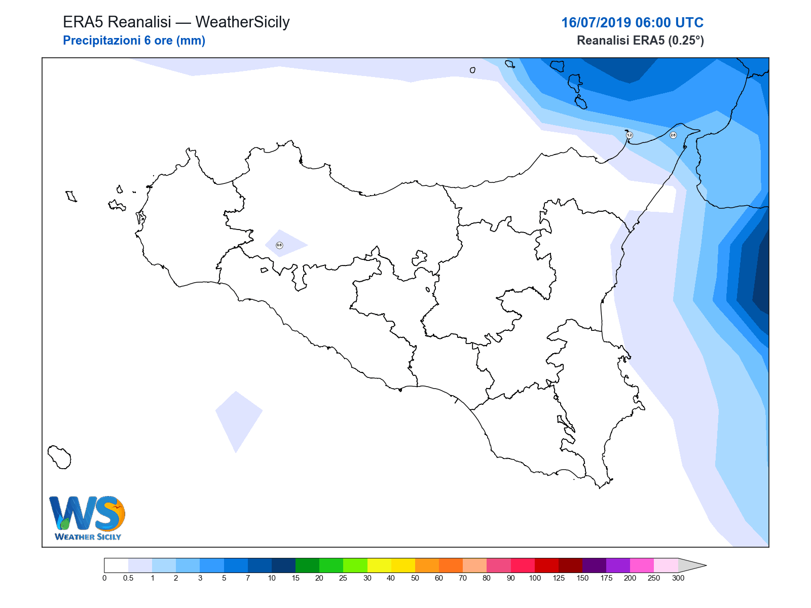Precipitazioni (6 ore) · 2019071606