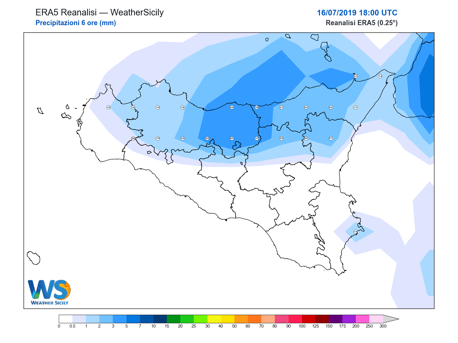 Precipitazioni (6 ore) · 2019071618