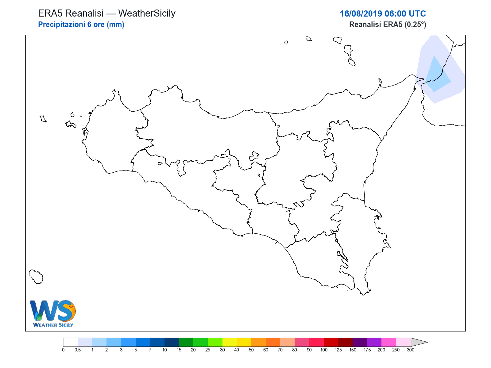 Precipitazioni (6 ore) · 2019081606