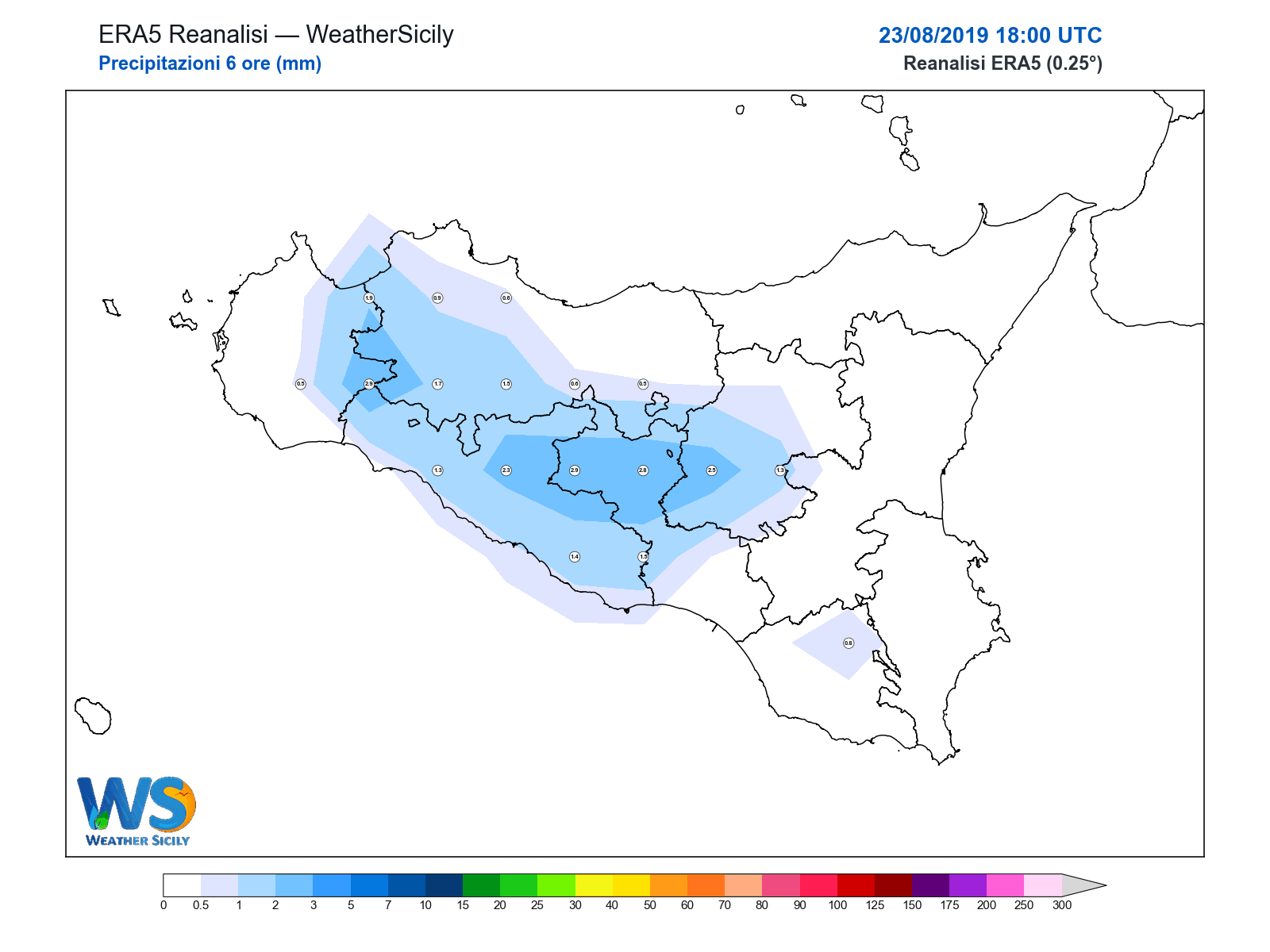Precipitazioni (6 ore) · 2019082318