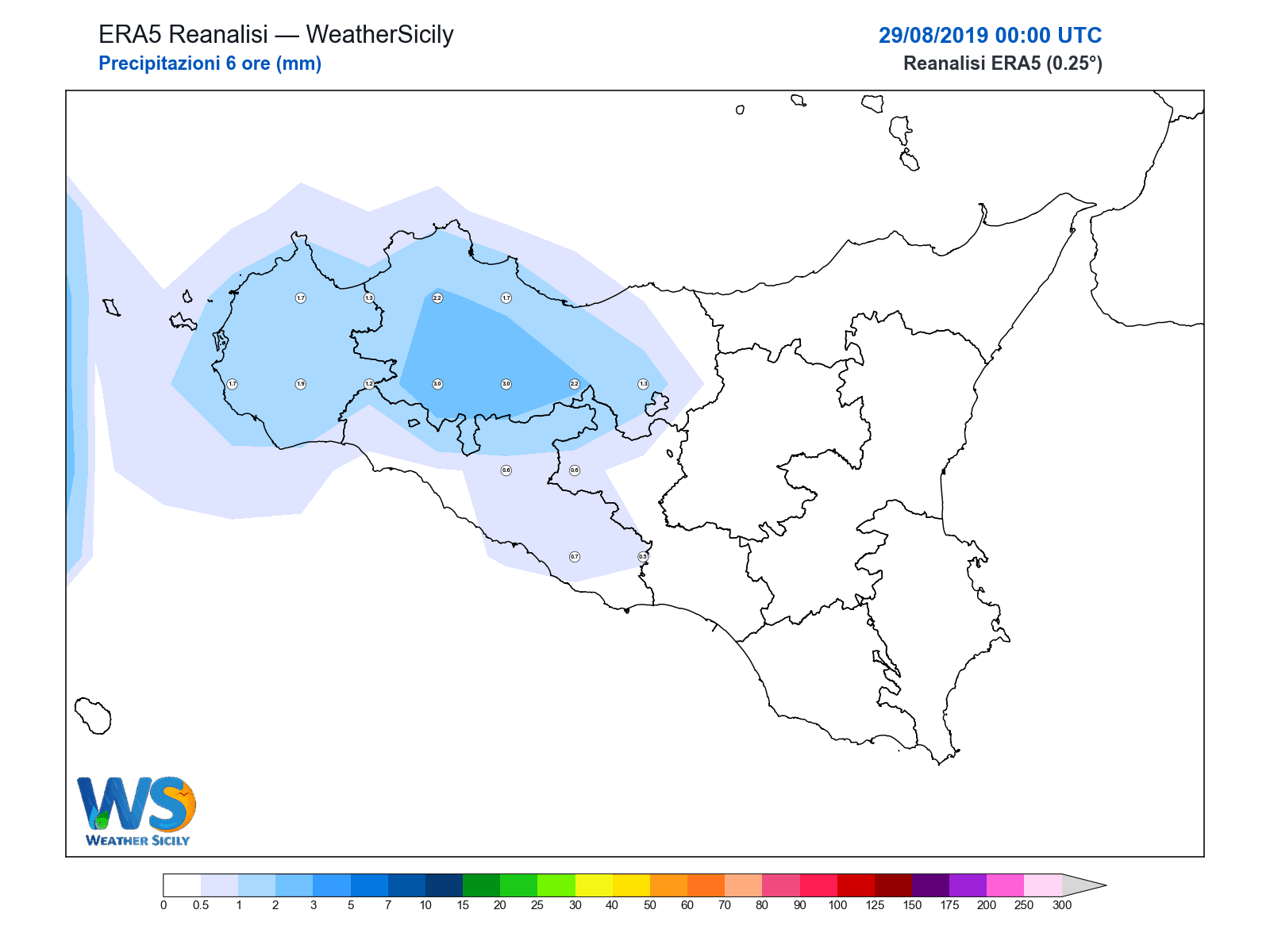 Precipitazioni (6 ore) · 2019082900