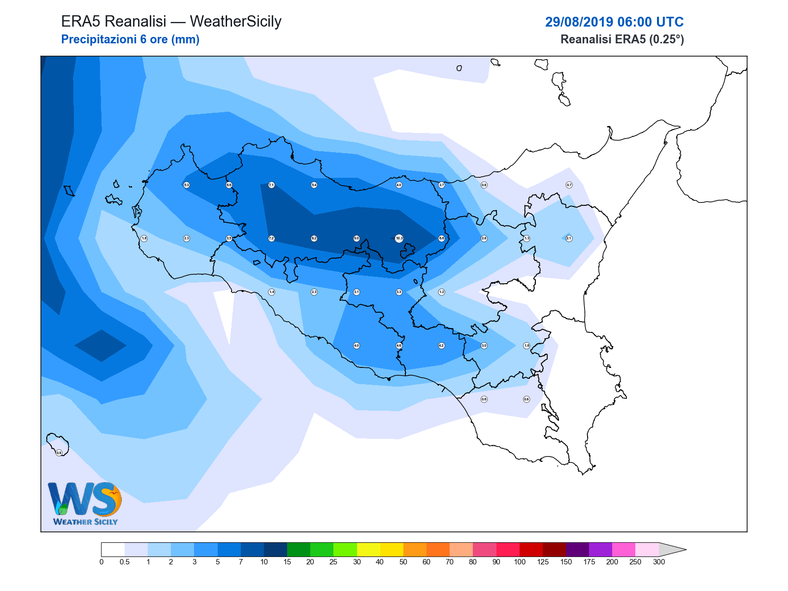 Precipitazioni (6 ore) · 2019082906
