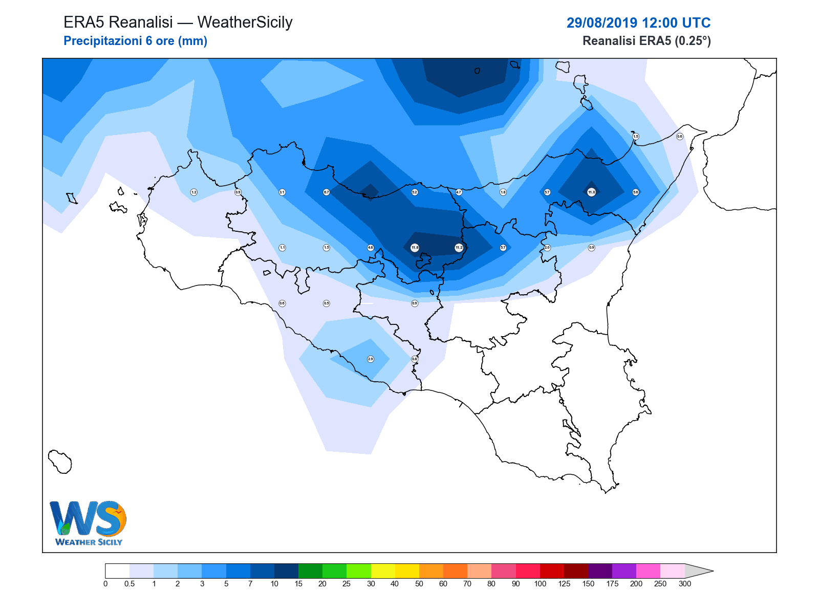 Precipitazioni (6 ore) · 2019082912
