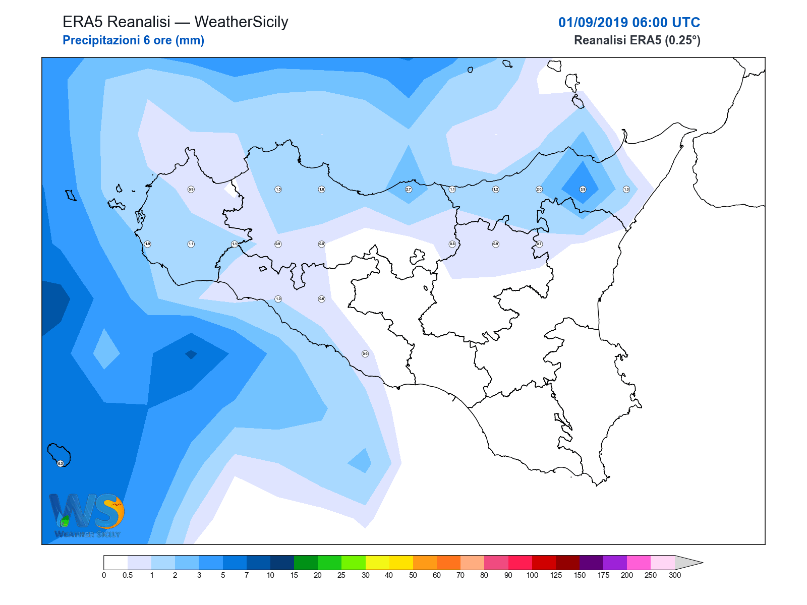 Precipitazioni (6 ore) · 2019090106