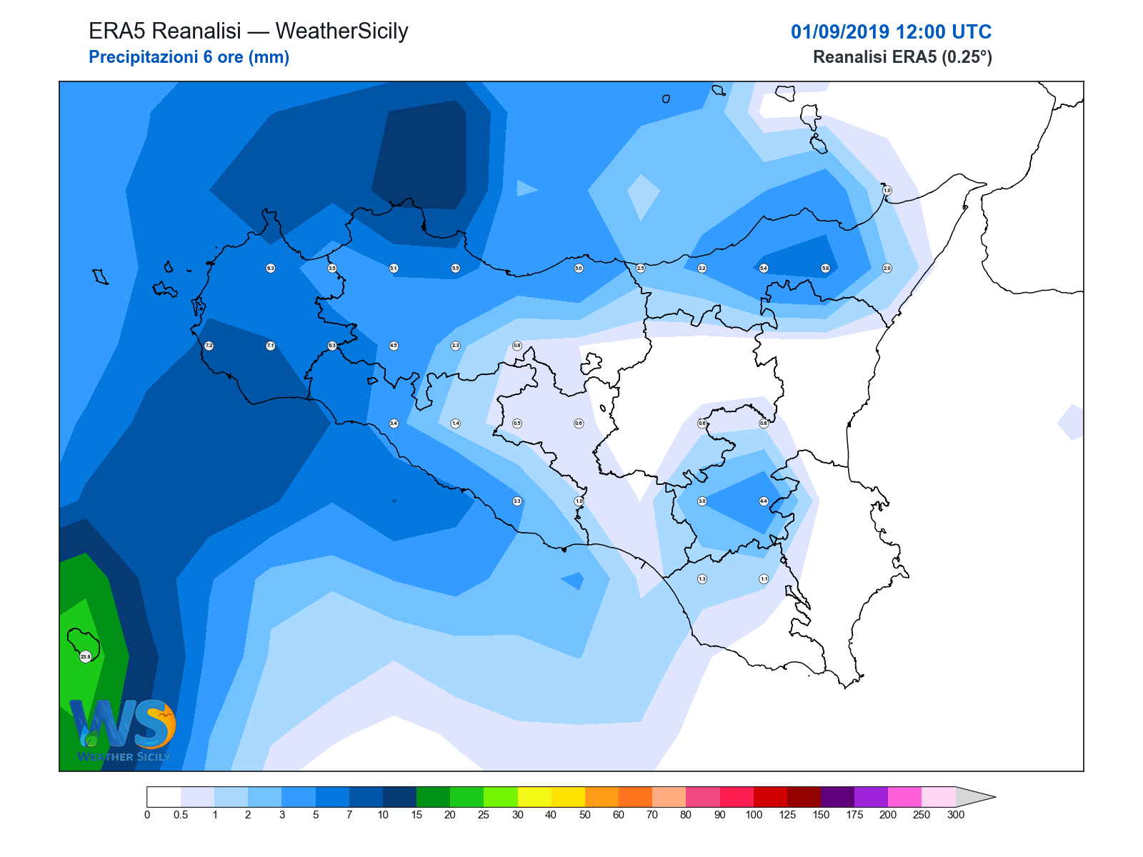 Precipitazioni (6 ore) · 2019090112