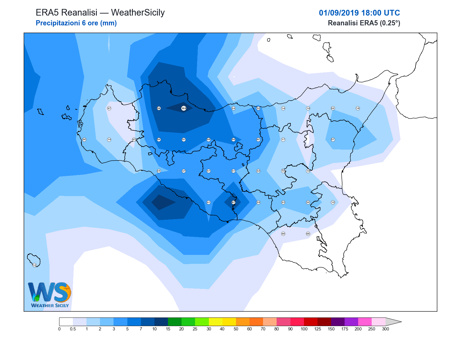 Precipitazioni (6 ore) · 2019090118