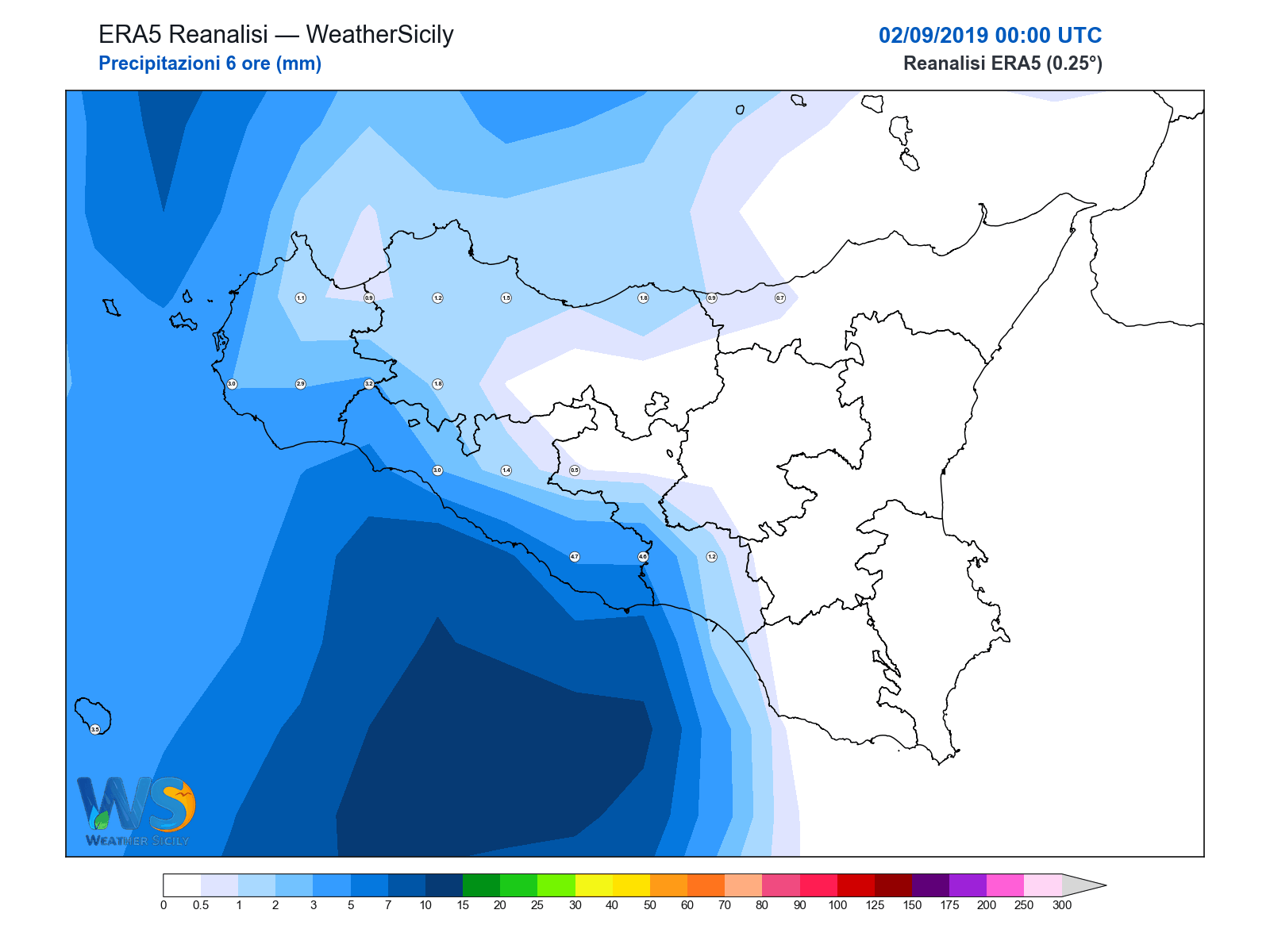 Precipitazioni (6 ore) · 2019090200