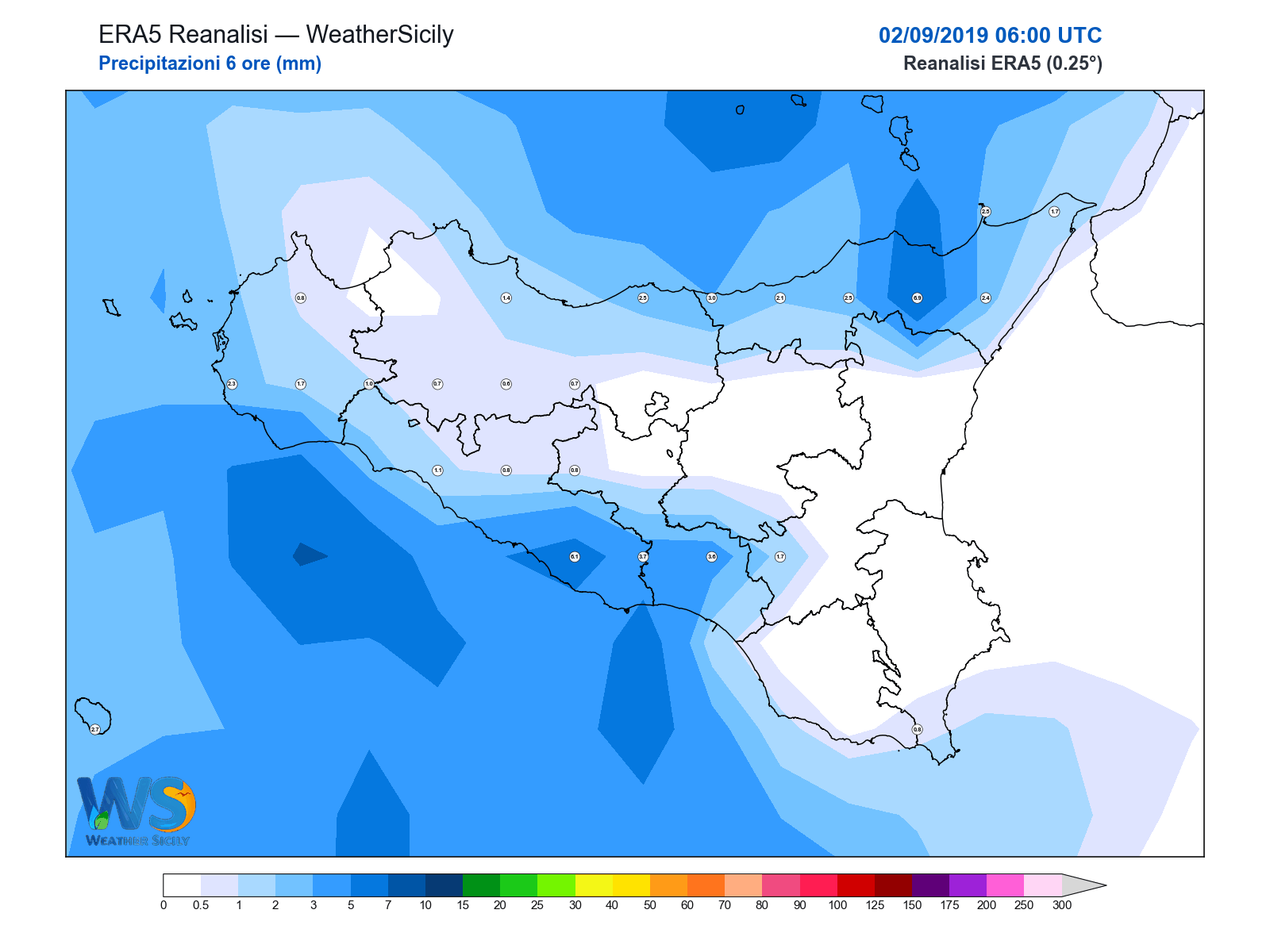 Precipitazioni (6 ore) · 2019090206