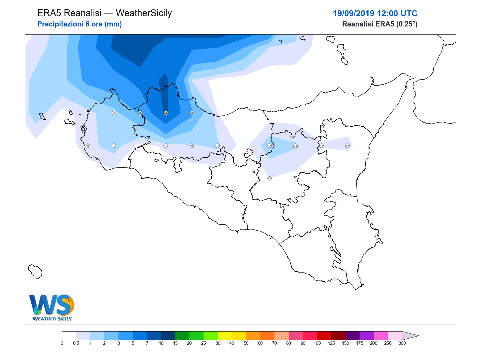 Precipitazioni (6 ore) · 2019091912