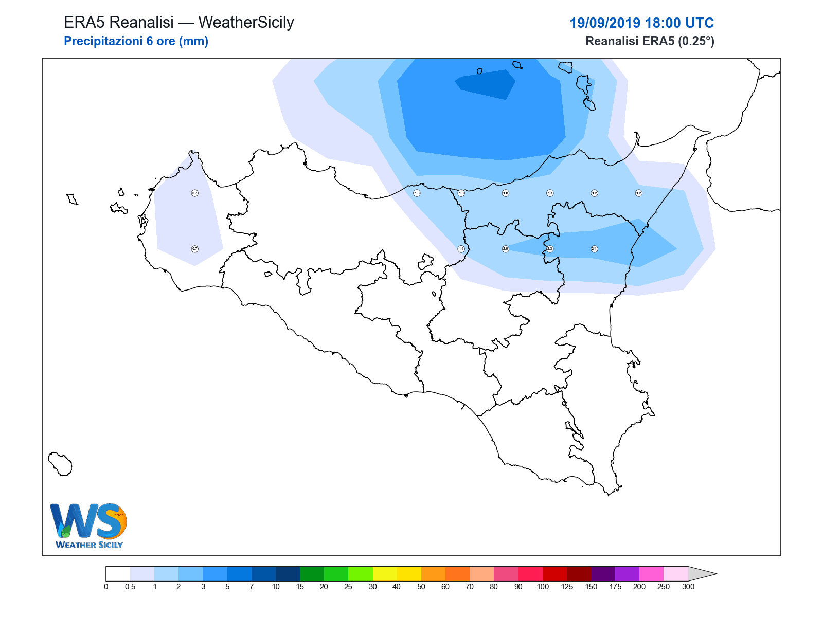 Precipitazioni (6 ore) · 2019091918