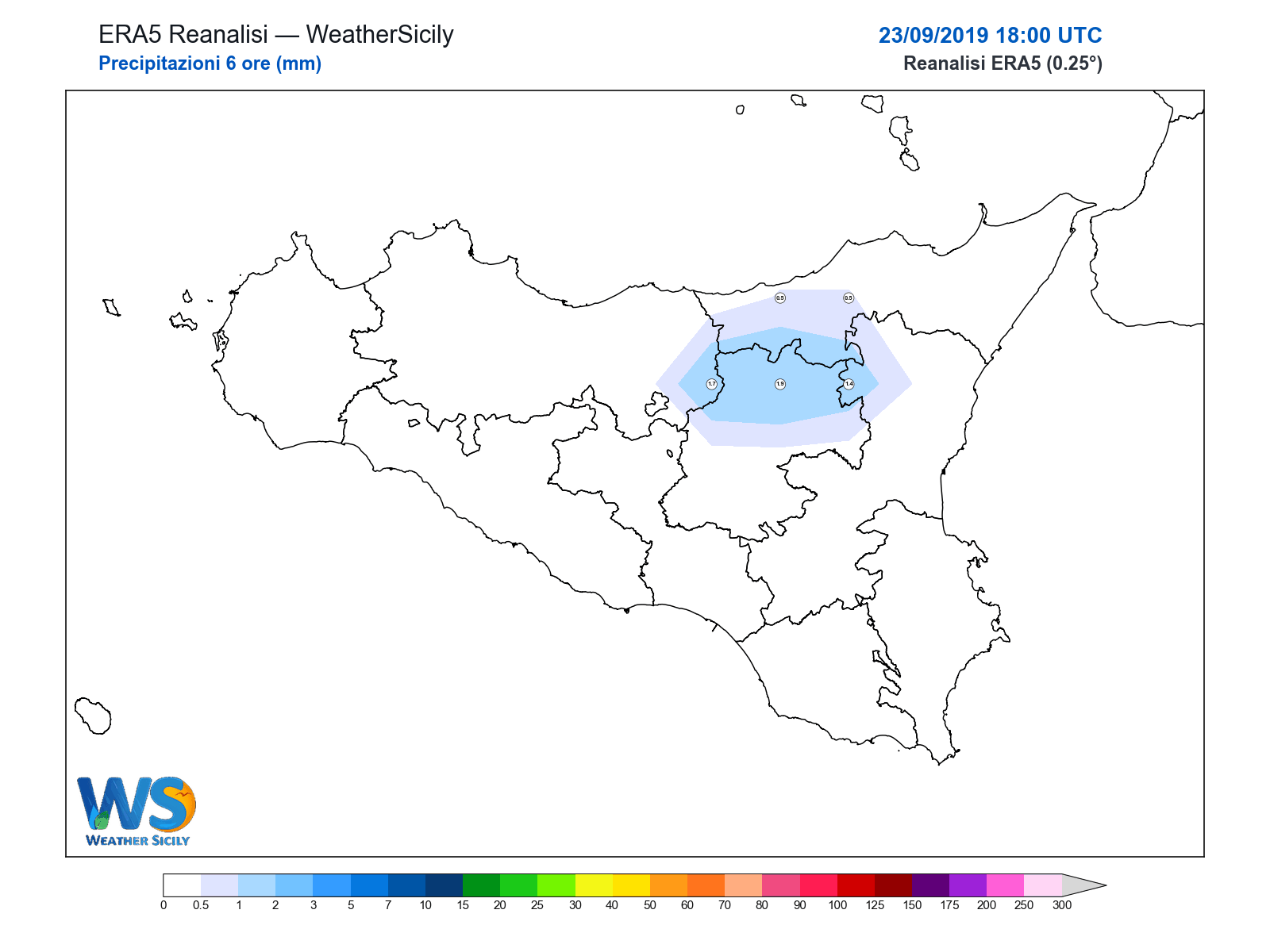 Precipitazioni (6 ore) · 2019092318