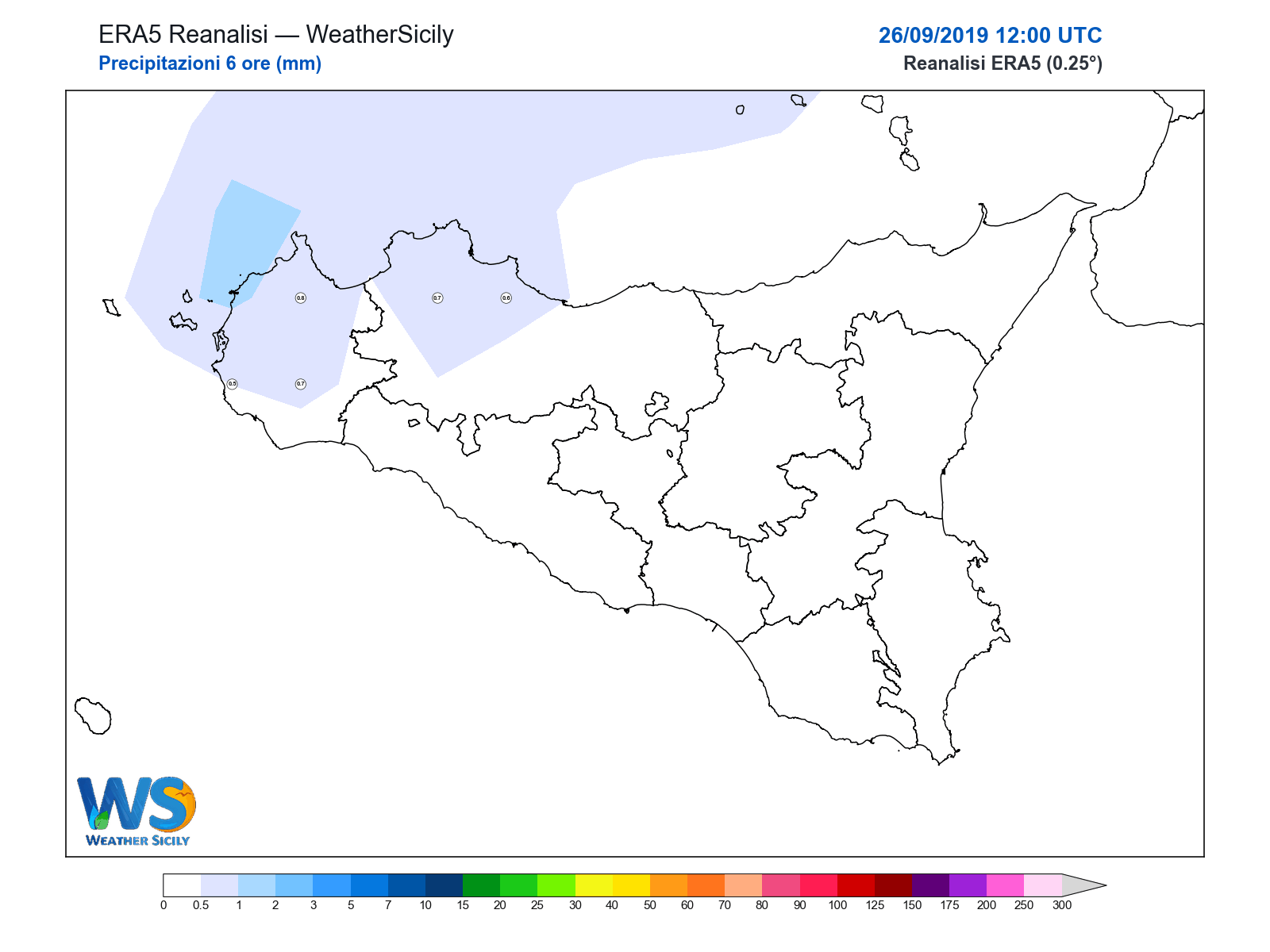 Precipitazioni (6 ore) · 2019092612