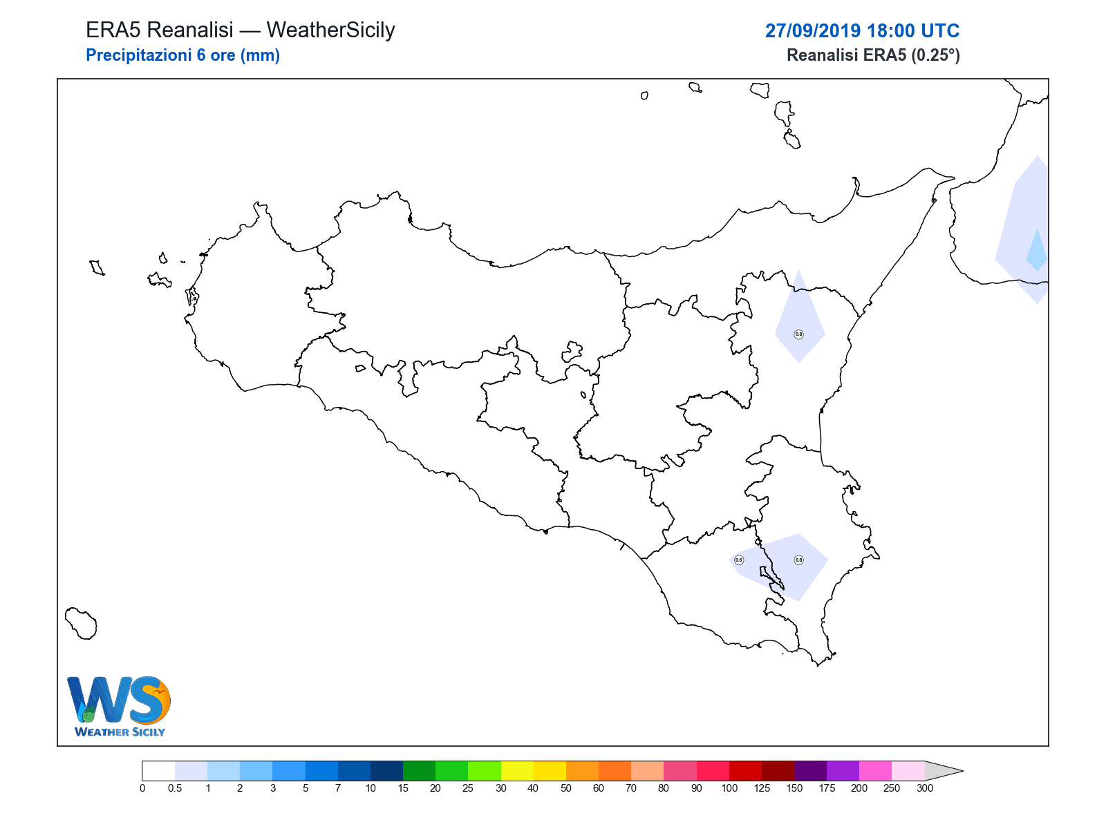 Precipitazioni (6 ore) · 2019092718