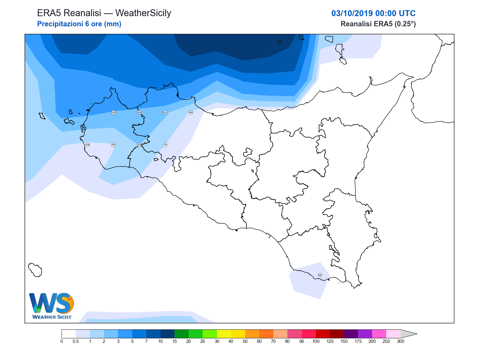 Precipitazioni (6 ore) · 2019100300