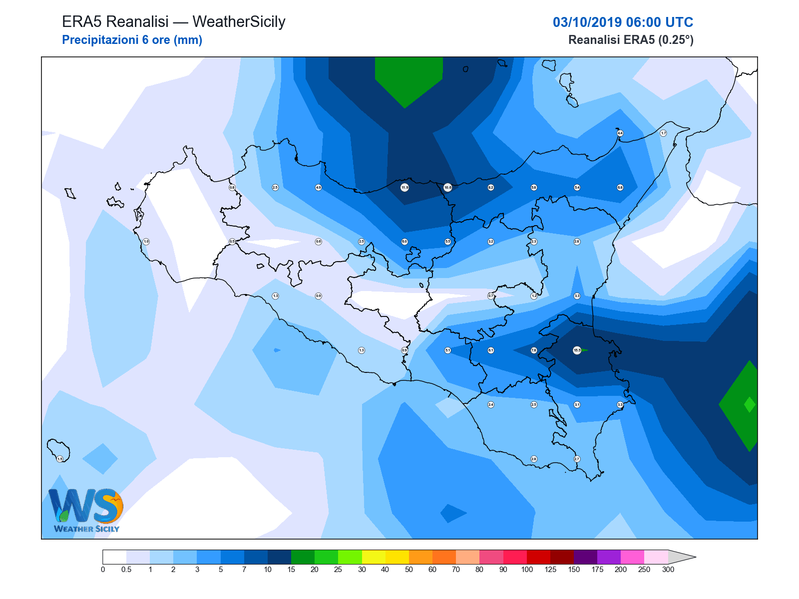 Precipitazioni (6 ore) · 2019100306