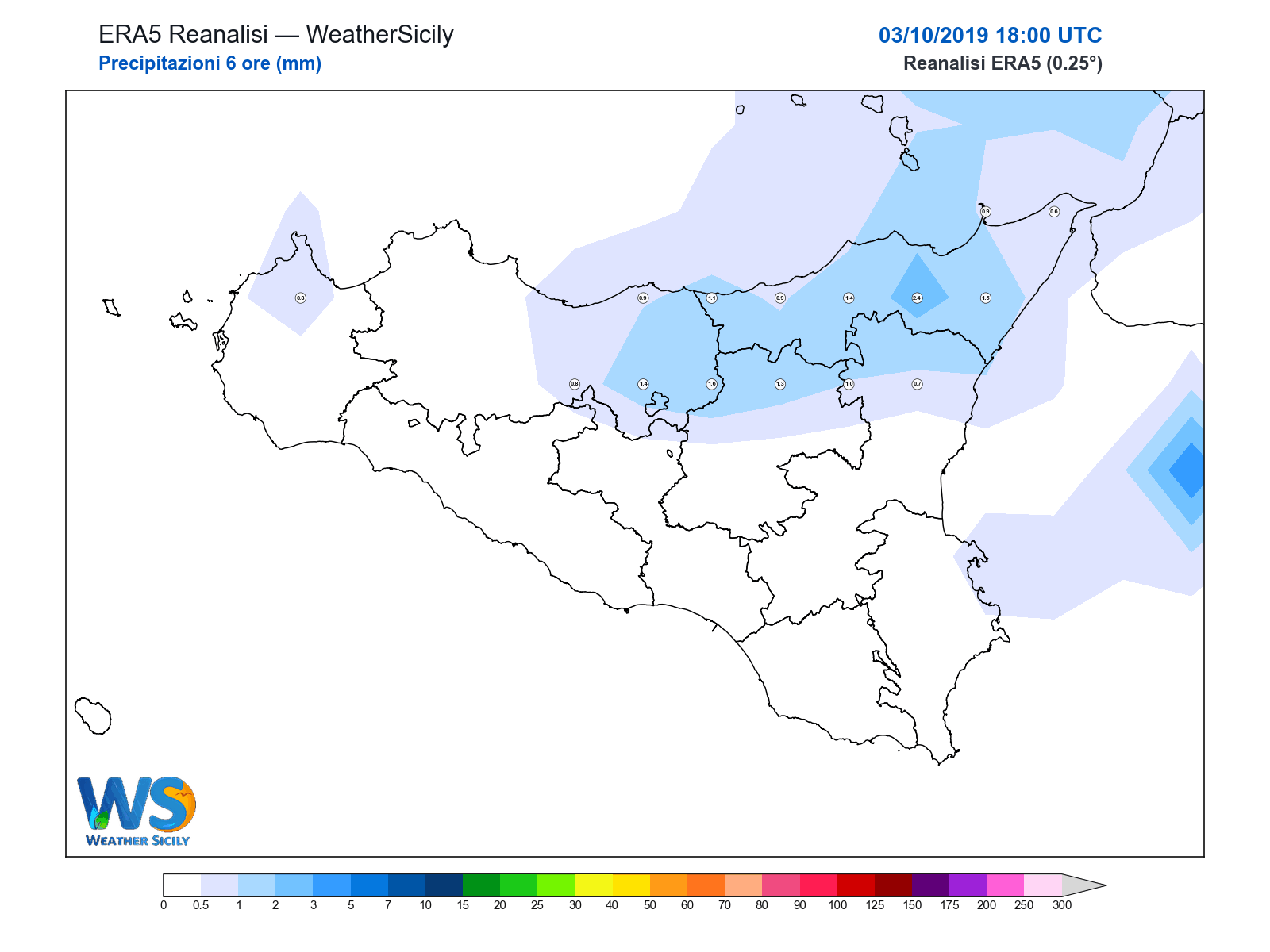 Precipitazioni (6 ore) · 2019100318