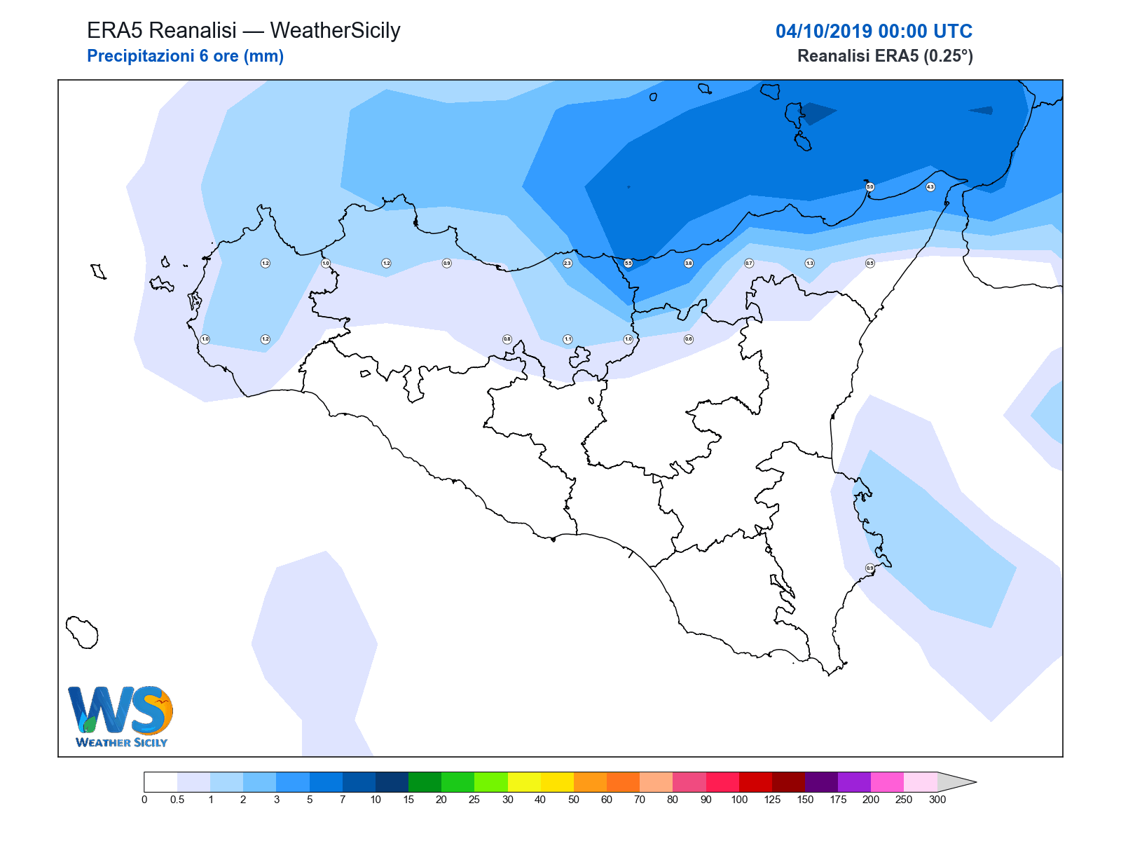 Precipitazioni (6 ore) · 2019100400