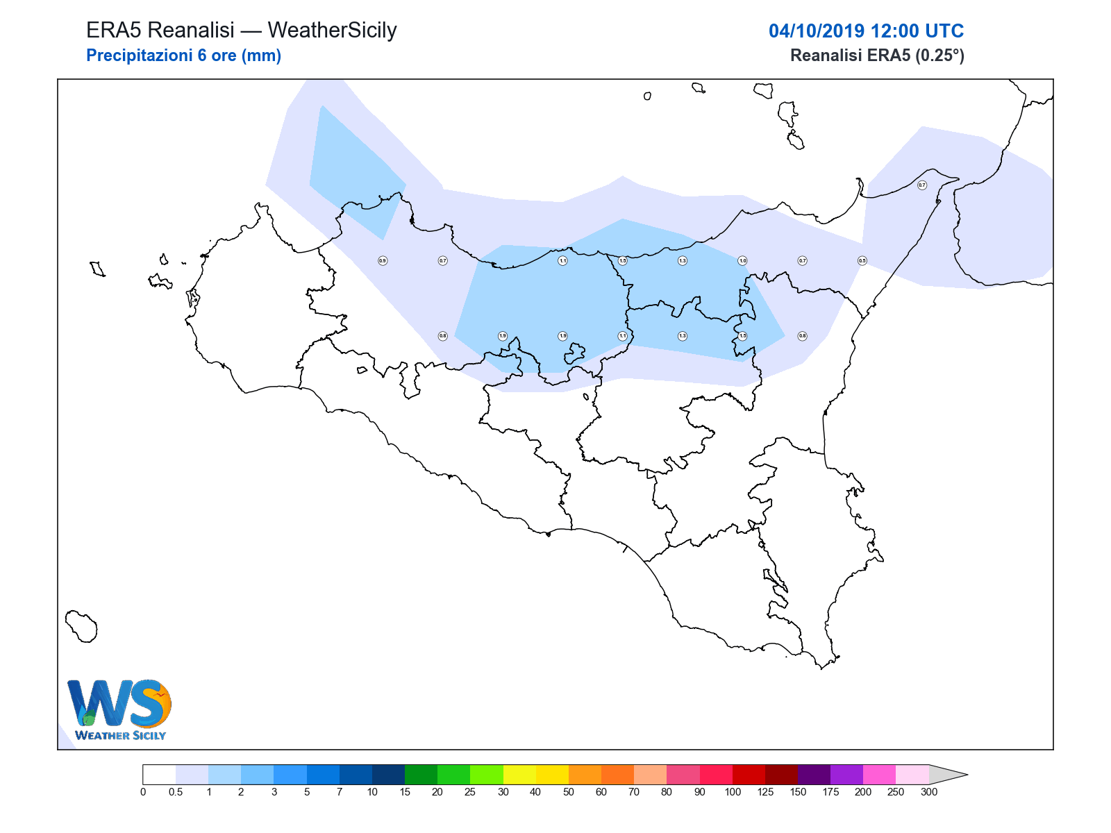 Precipitazioni (6 ore) · 2019100412