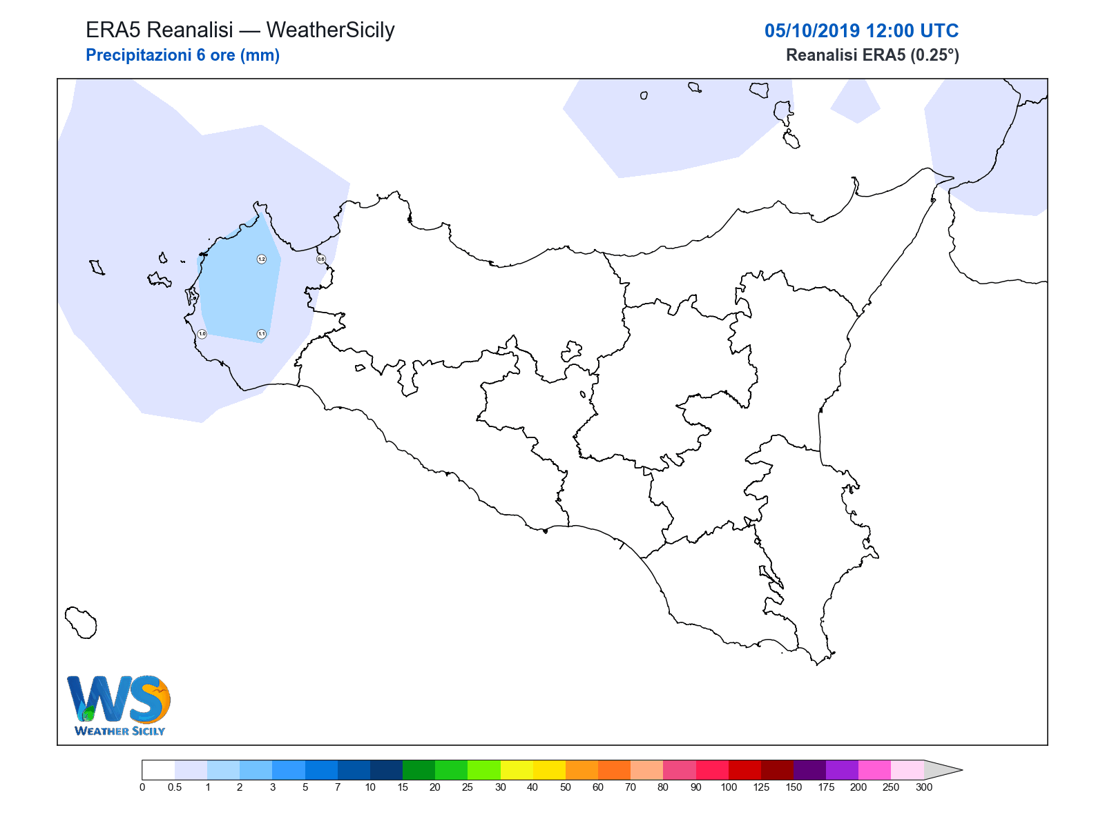 Precipitazioni (6 ore) · 2019100512