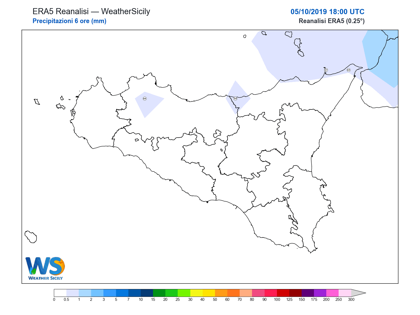 Precipitazioni (6 ore) · 2019100518
