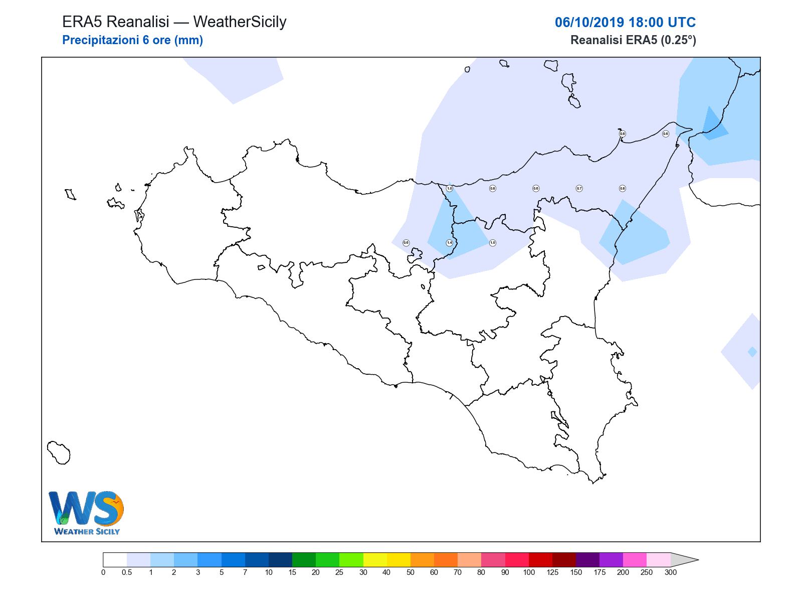 Precipitazioni (6 ore) · 2019100618