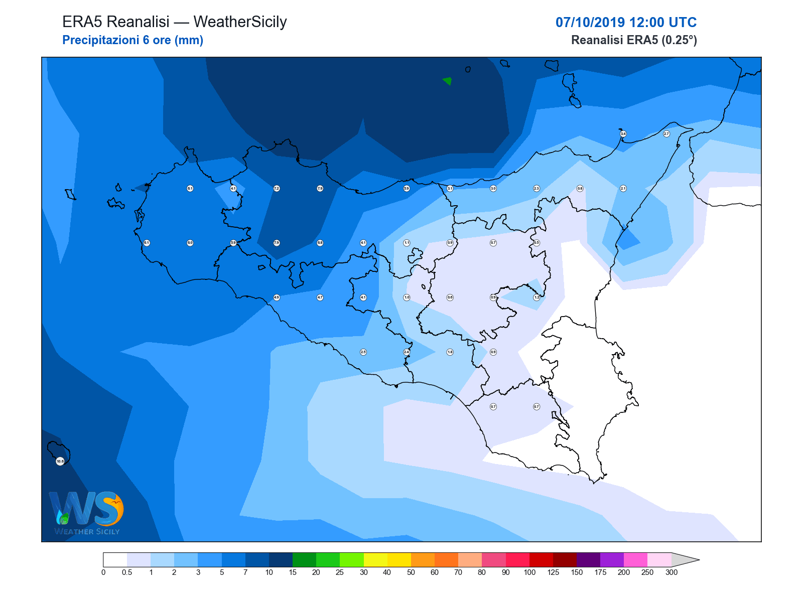 Precipitazioni (6 ore) · 2019100712