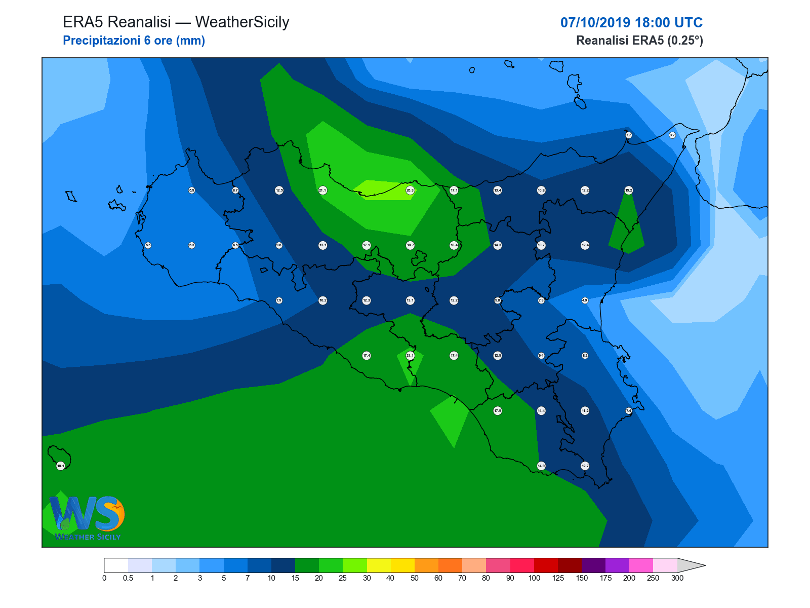 Precipitazioni (6 ore) · 2019100718