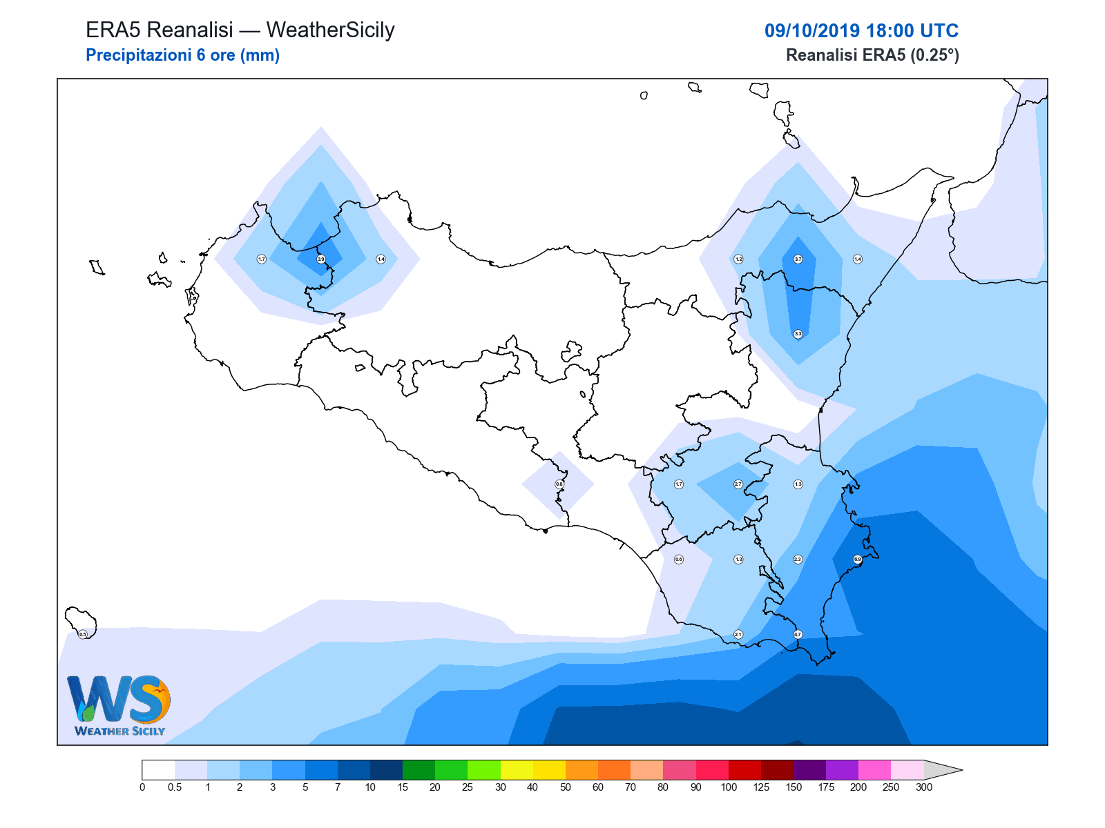 Precipitazioni (6 ore) · 2019100918