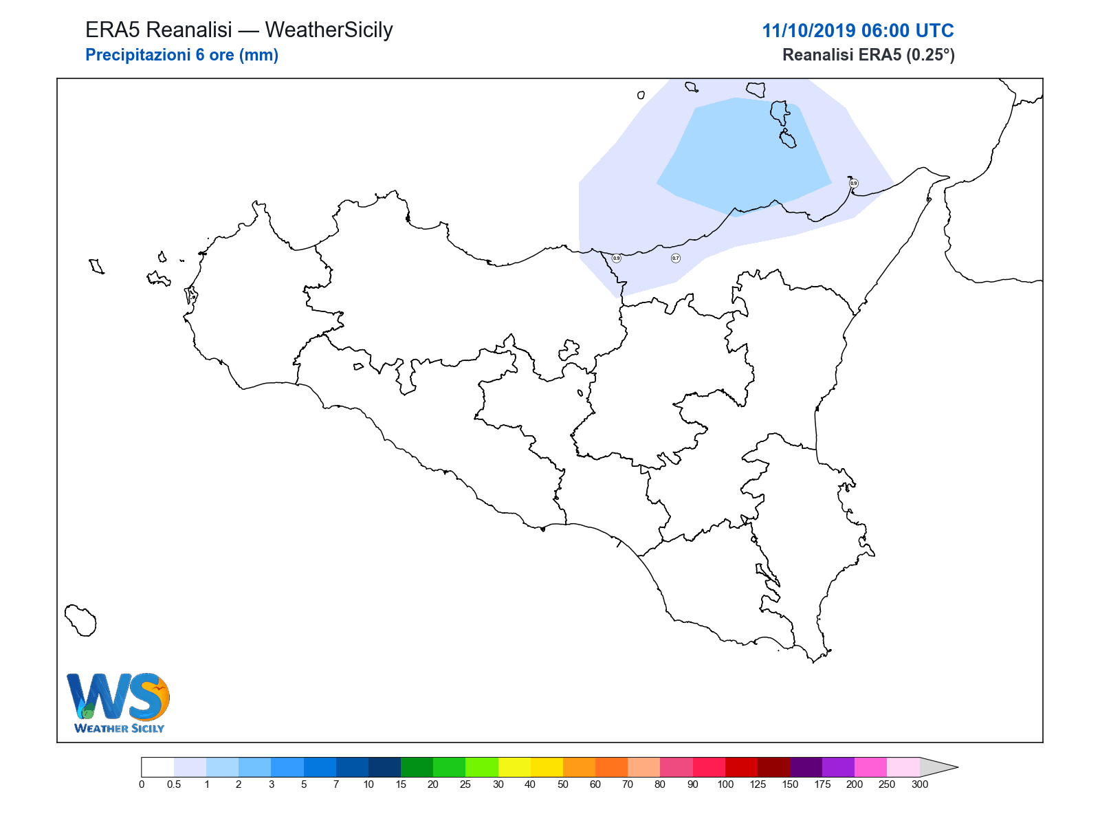 Precipitazioni (6 ore) · 2019101106