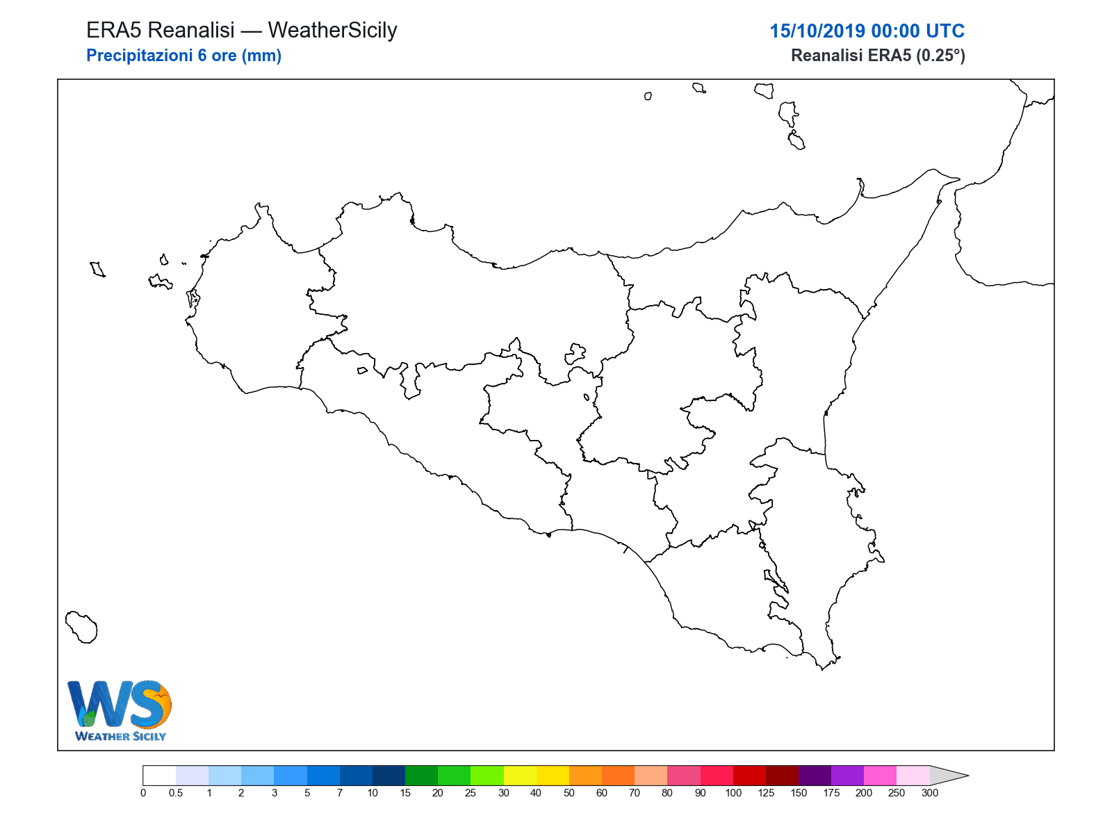 Precipitazioni (6 ore) · 2019101500