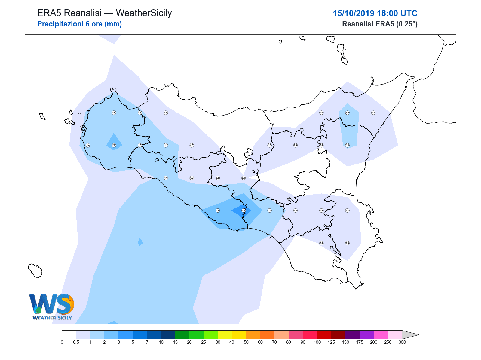 Precipitazioni (6 ore) · 2019101518