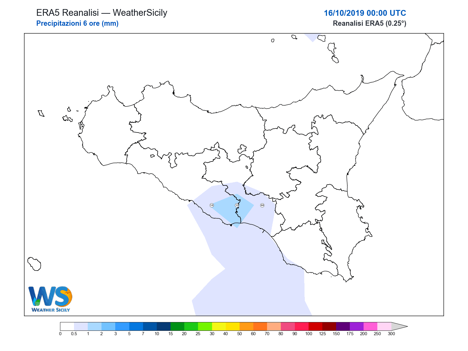 Precipitazioni (6 ore) · 2019101600