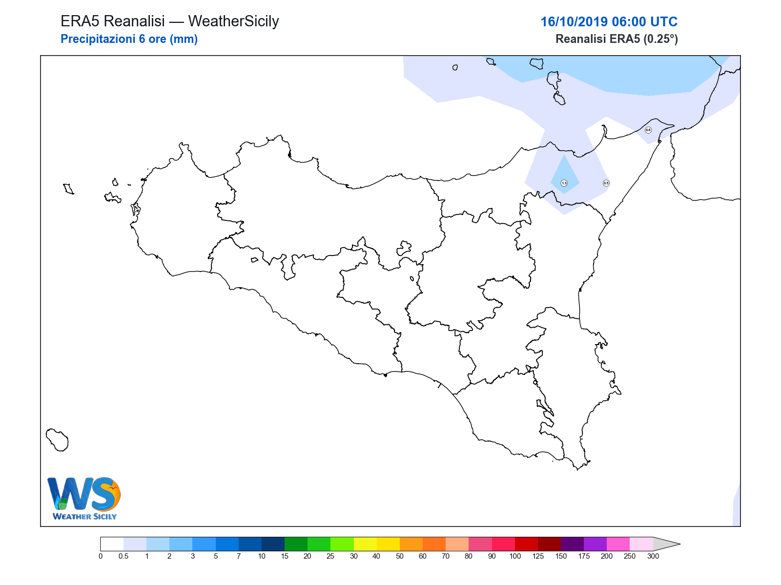 Precipitazioni (6 ore) · 2019101606