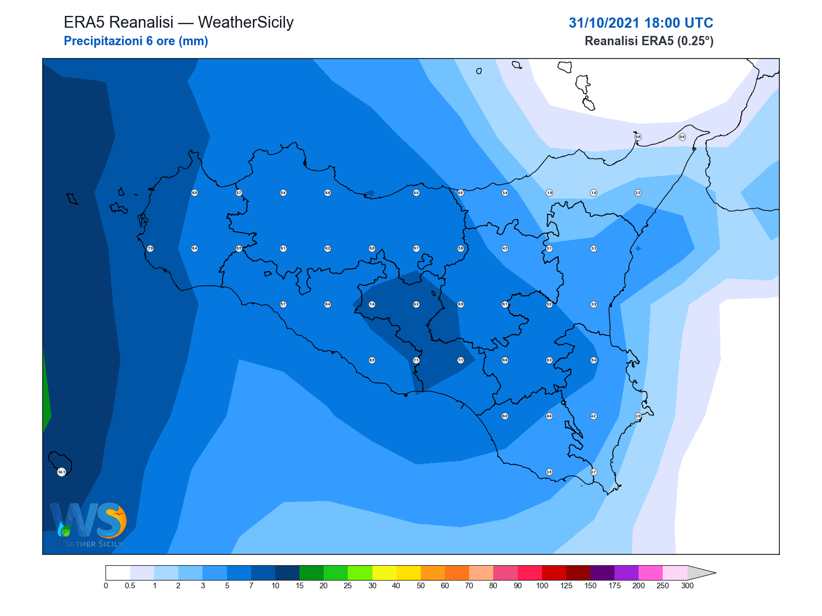 Precipitazioni (6 ore) · 2021103118