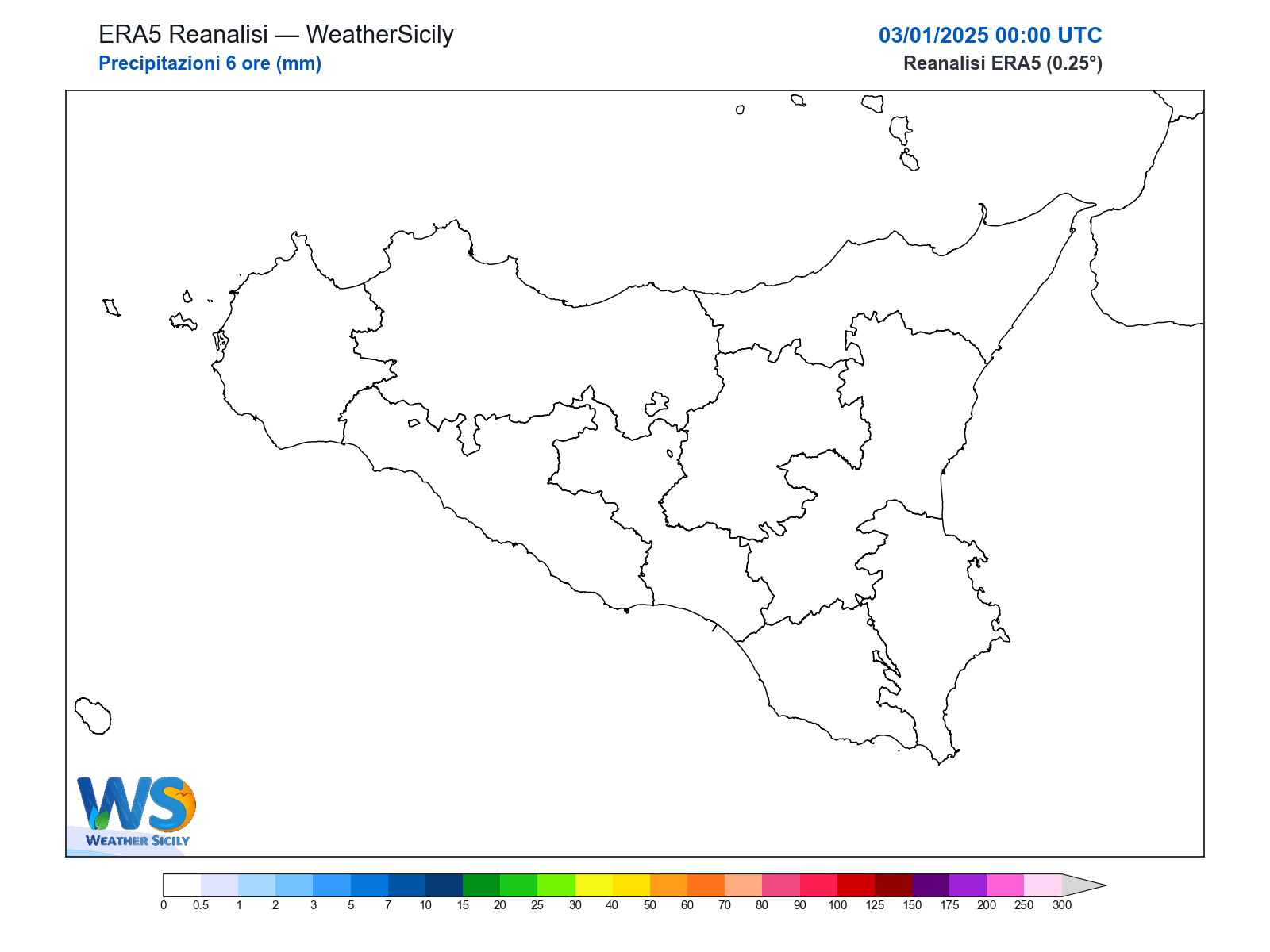 Precipitazioni (6 ore) · 2025010300
