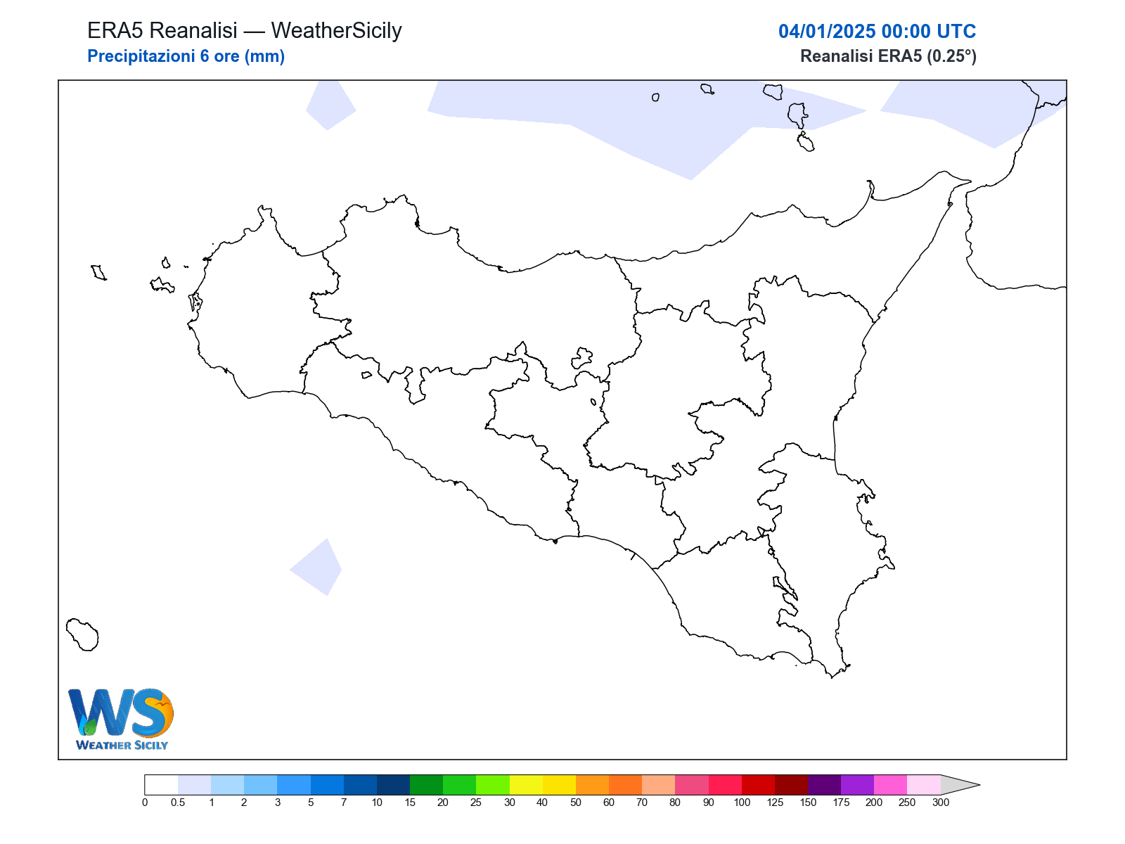 Precipitazioni (6 ore) · 2025010400